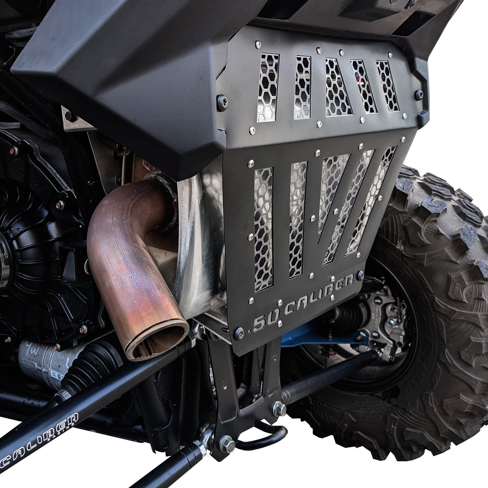 Polaris RZR Turbo R Vented Exhaust Cover - Black powdercoat frame with honeycomb mesh