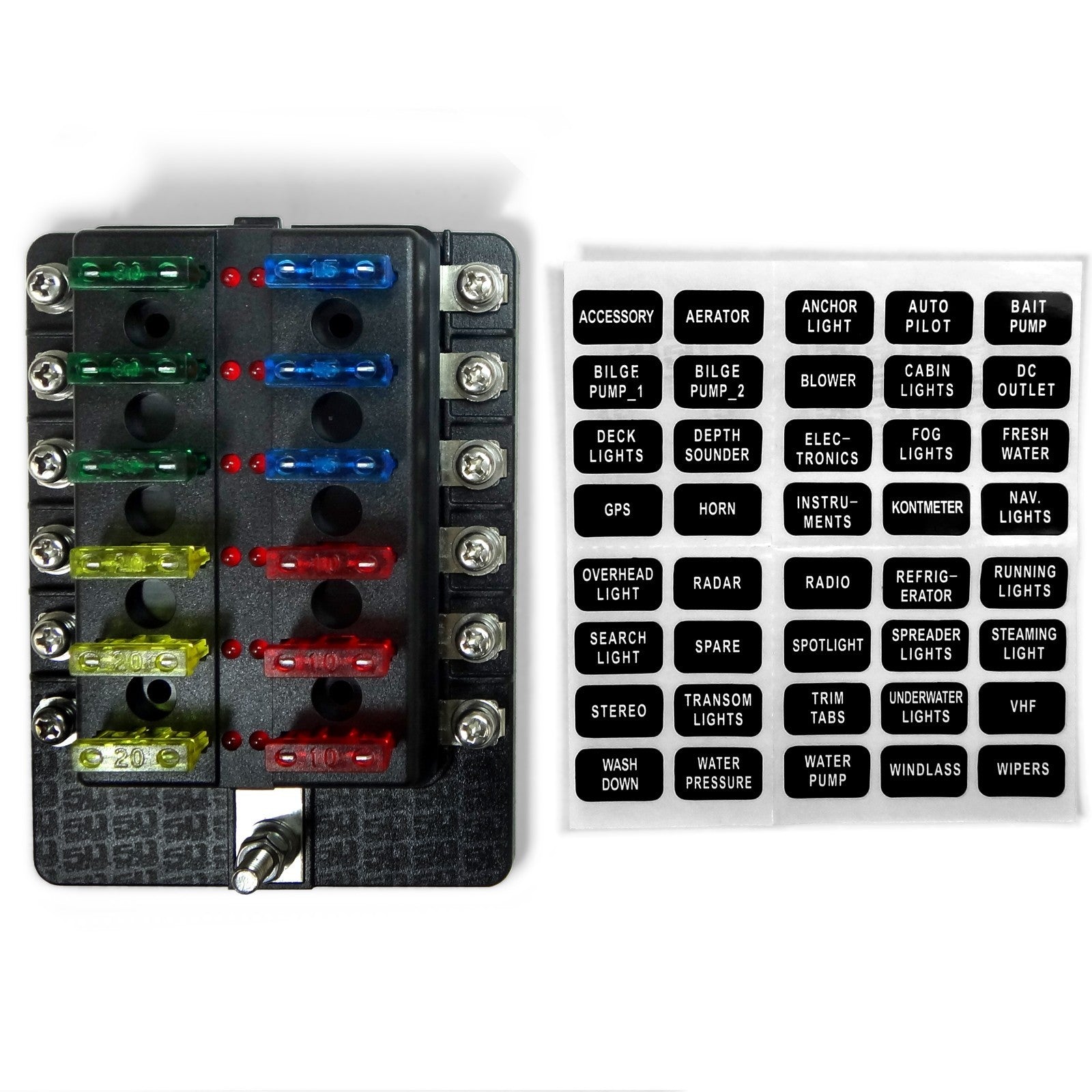 12 Way Standard LED Circuit Blade Fuse Box