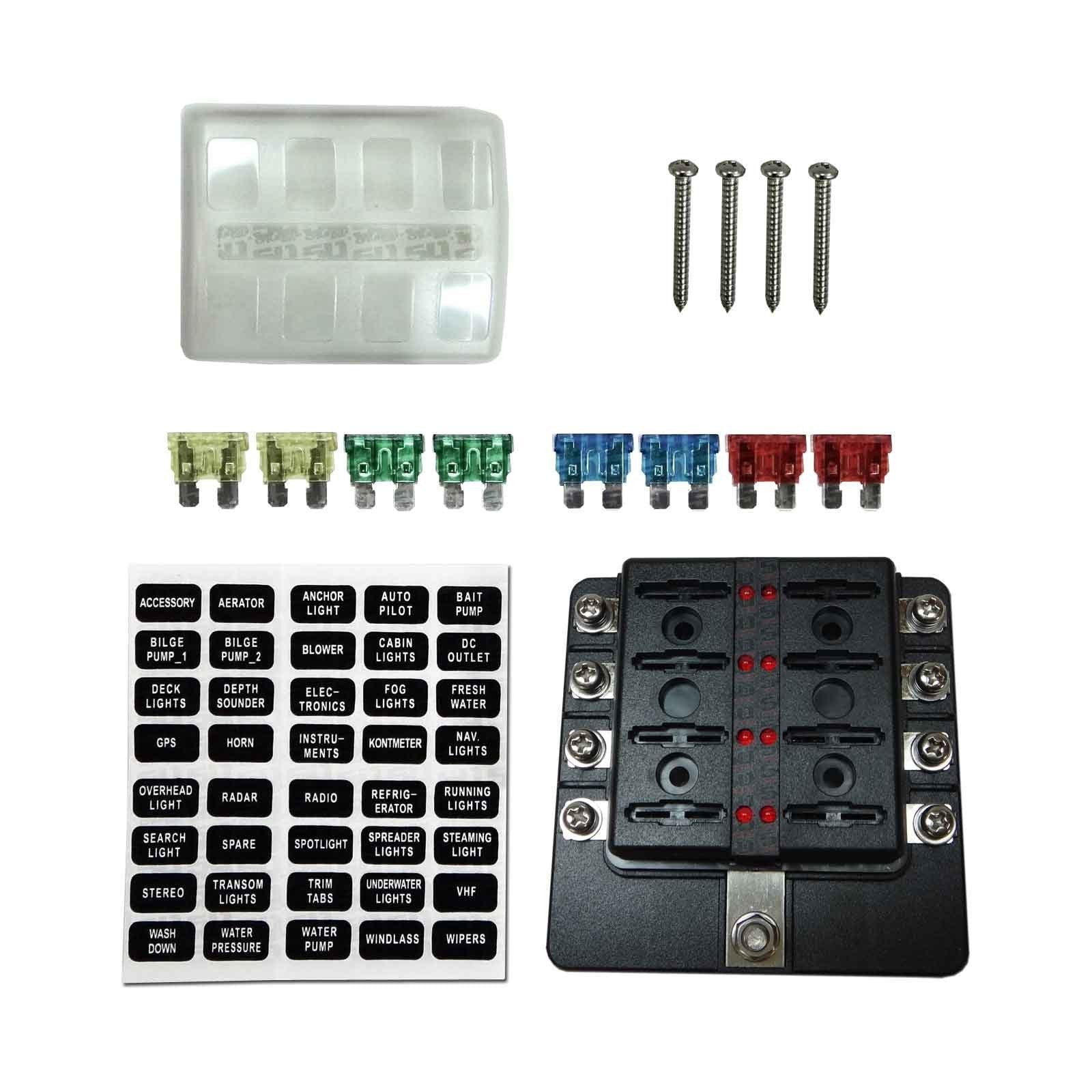 8 Way Fuse Block - Screw Terminals - LED Indicators