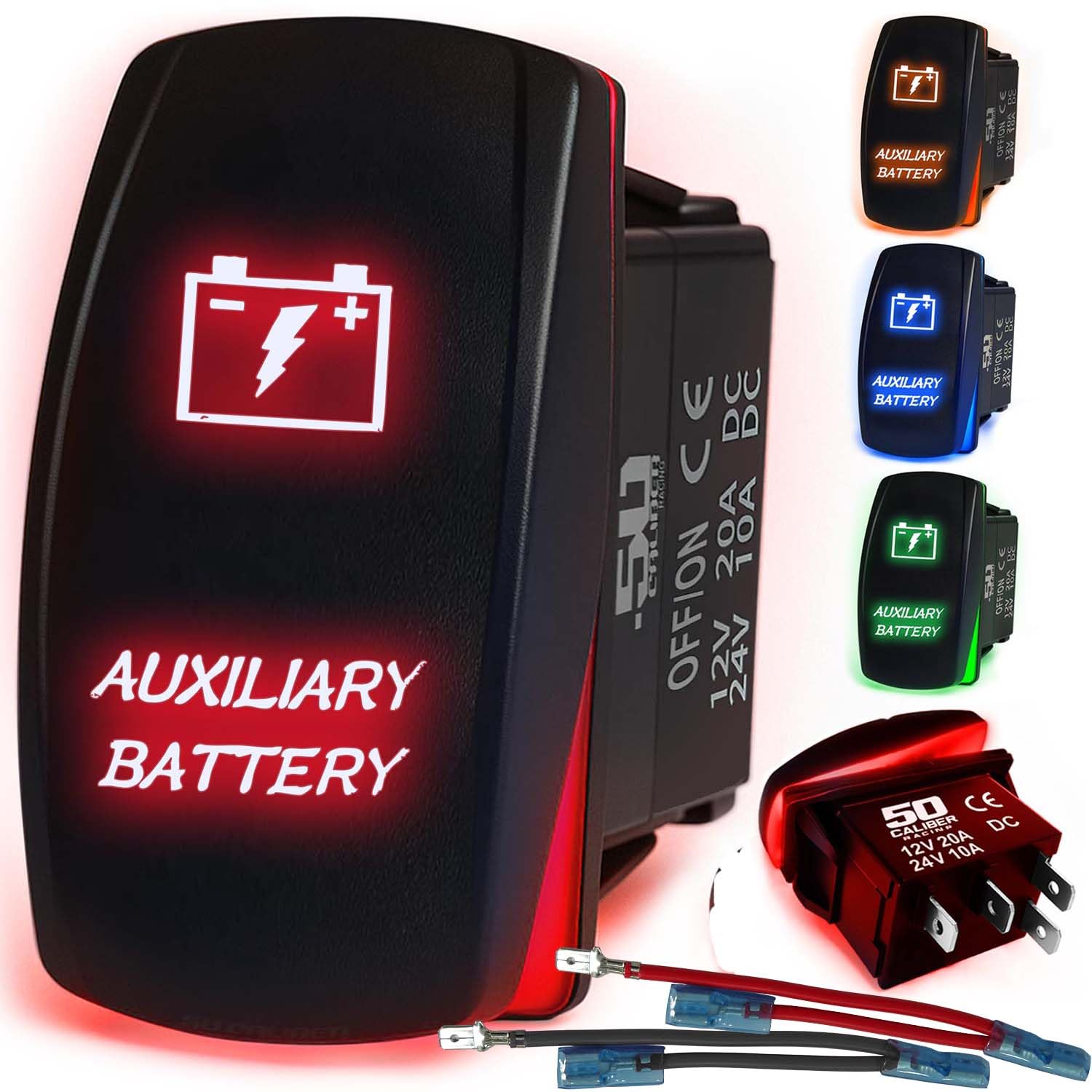 50 Caliber Racing Auxiliary Battery Rocker Switch - Red