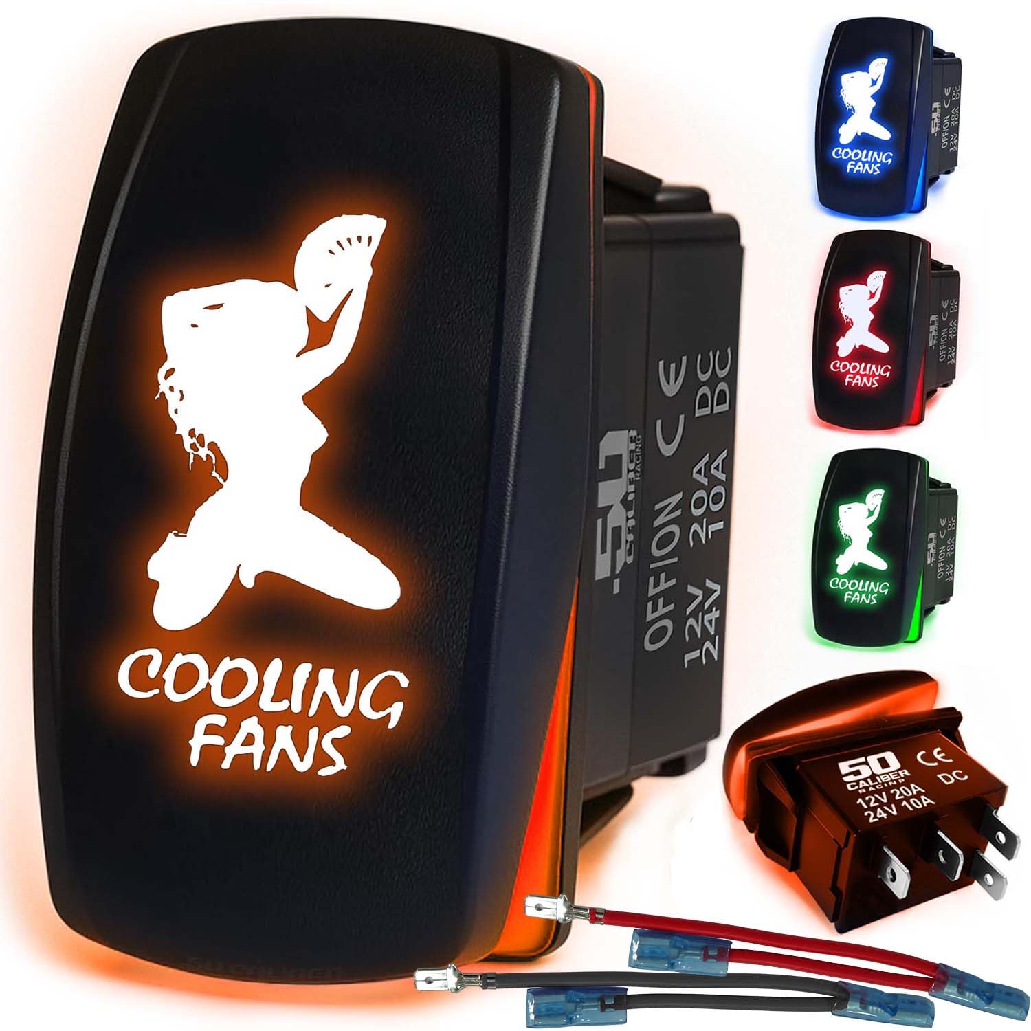 50 Caliber Racing Cooling Fans Sexy Rocker Switch - Orange
