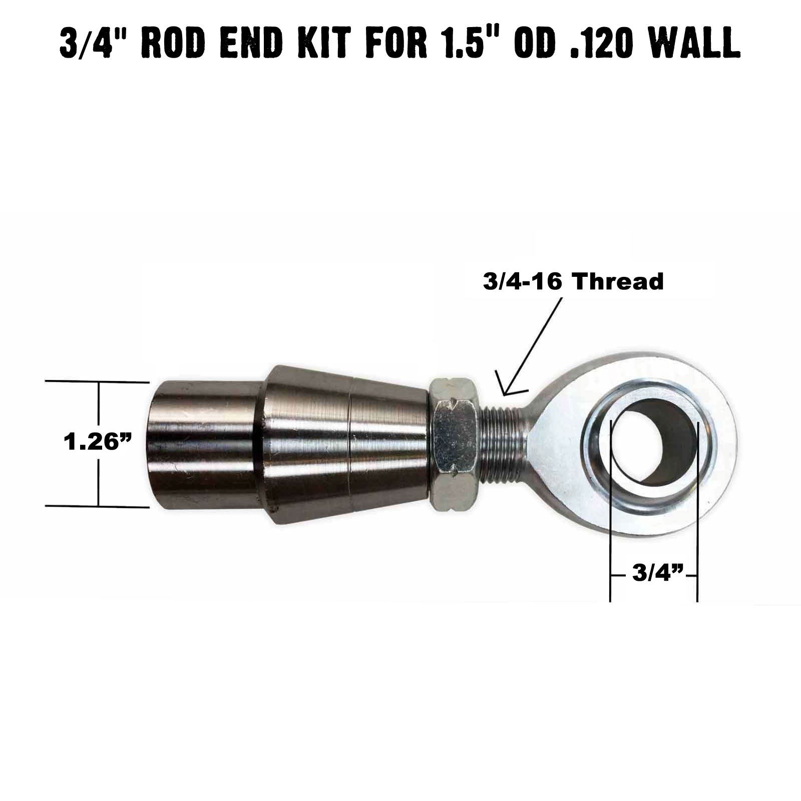 3/4" Chromoly Heim - 1.5" OD 120 Wall Tubing - Measurements