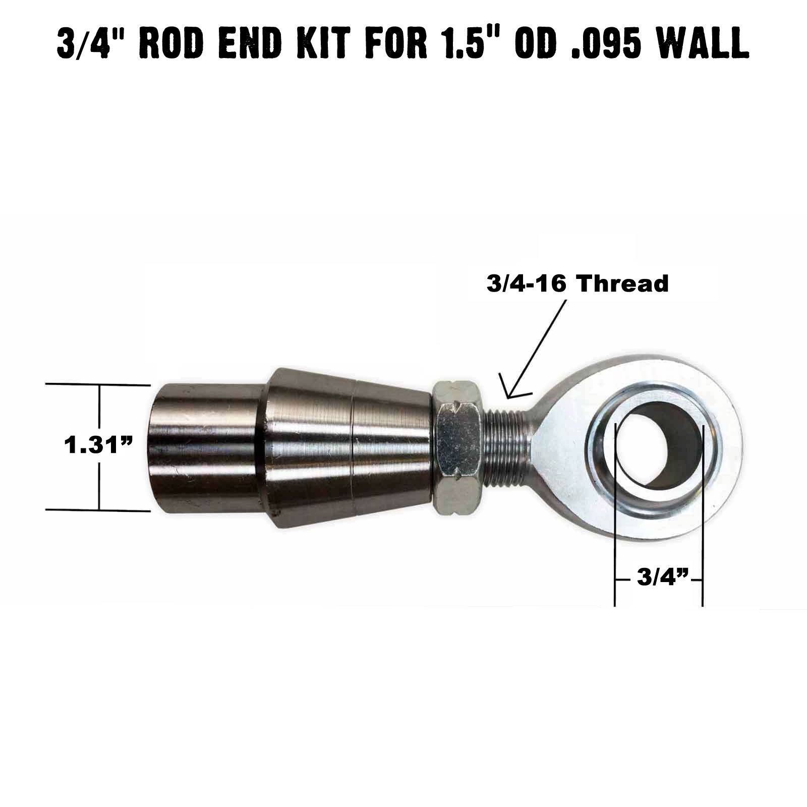 3/4" Chromoly Heim - 1.5" OD 095 Wall Tubing - Measurements