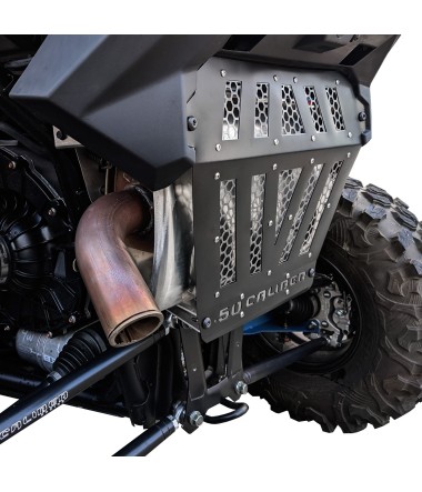 Polaris RZR Turbo R Vented Exhaust Cover - Black powdercoat frame with honeycomb mesh