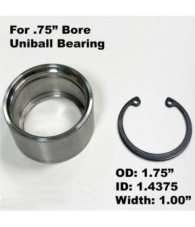 4130 Chromoly Uniball Cup with Snap Ring for .75" Bore Uniball Bearing