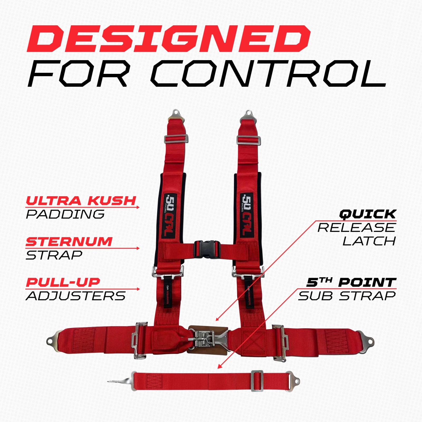 50 Caliber Racing 2" 5 pt Racing Safety Harness anti-sub strap