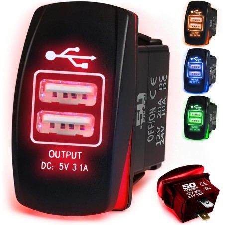 Illuminated Dual USB Rocker Switch