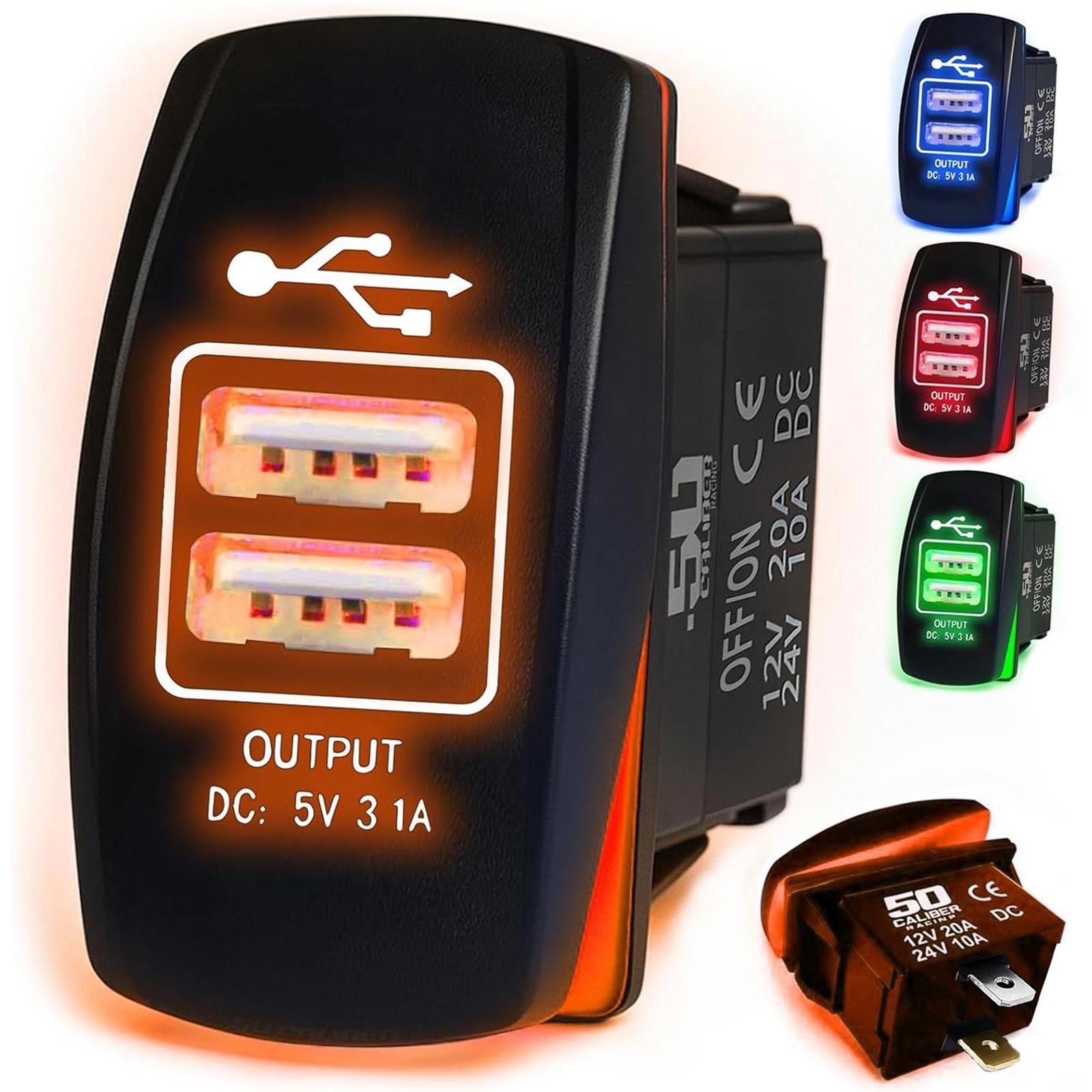 Dual type A USB LED illuminated rocker switch