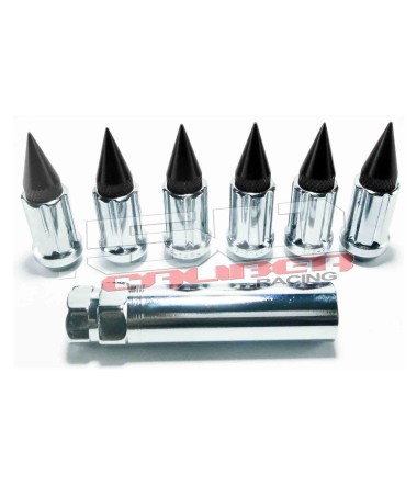 3/8 x 24 Chrome Lug Nuts with Anodized Aluminum Spikes - Black With K569 Key