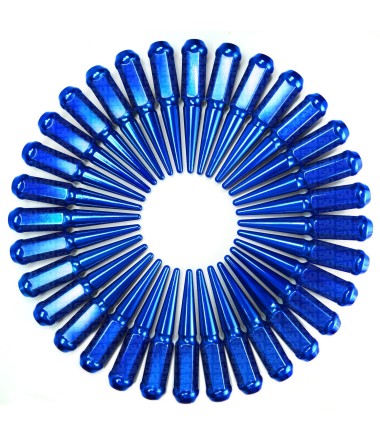 9/16 Extended Spike Lug Nuts - 60 Degree Taper Seat 32 Pack Blue for 8 Lug Trucks