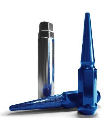 14x1.5mm Extended Spike Lug Nuts - 60 Degree Taper Seat Brilliant Finish in Chrome Blue Red Black