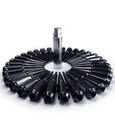 14x2.0mm Extended Spike Lug Nuts - 60 Degree Taper Seat 32 Pack for 8 Lug Trucks Black