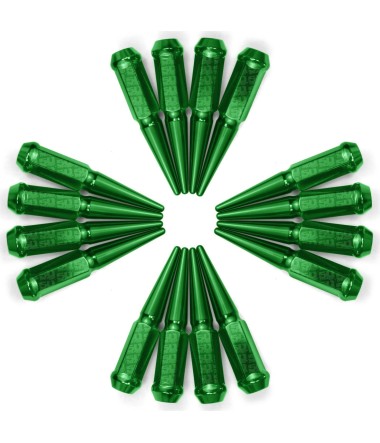 12x1.25mm Extended Spike Lug Nuts - 60 Degree Taper Seat - 16 Pack for 4 Lug Vehicles - Green