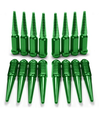 12x1.25mm Extended Spike Lug Nuts - 60 Degree Taper Seat - 16 Pack for 4 Lug Vehicles - Green