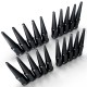 12x1.25mm Extended Spike Lug Nuts - 60 Degree Taper Seat - 20 Pack for 5 Lug Vehicles - Black