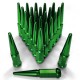 12x1.25mm Extended Spike Lug Nuts - 60 Degree Taper Seat - 24 Pack for 6 Lug Vehicles - Green