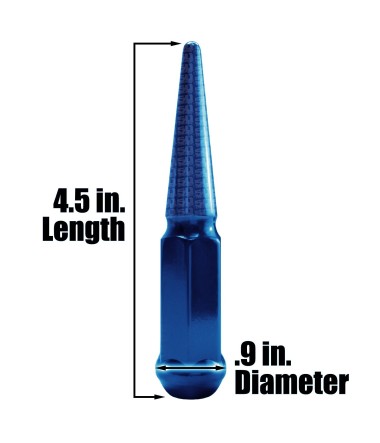 12x1.5mm Extended Spike Lug Nuts - 60 Degree Taper Seat - Blue