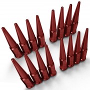 1/2 Inch Extended Spike Lug Nuts - 60 Degree Taper Seat – Pack of 16 for 4 Lug Vehicles – Red