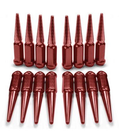 10x1.25mm Extended Spike Lug Nuts - 60 Degree Taper Seat – Fits conical seat oem and aftermarket wheels – Red Finish