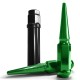 10x1.25mm Extended Spike Lug Nuts - 60 Degree Taper Seat – Includes extra long socket key – Green Finish
