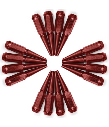 3/8-24 Extended Spike Lug Nuts - 60 Degree Taper Seat – Set of 16 – Red Finish