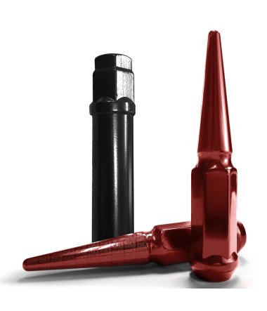 3/8-24 Extended Spike Lug Nuts - 60 Degree Taper Seat – Includes extra long socket key – Red Finish