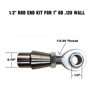 1/2" Sway Bar Link Rod End Kit - Dimensions of Heim Joint and Bung