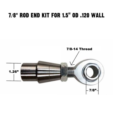 7/8-14 Sway Bar Link Rod End Kit - 1.5" OD .120 Wall Round Tubing - Dimensions	