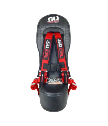 50 Caliber Racing Rear Bump Seat with 2" Safety Harness for Kawasaki Teryx 4 Seater - Red Harness