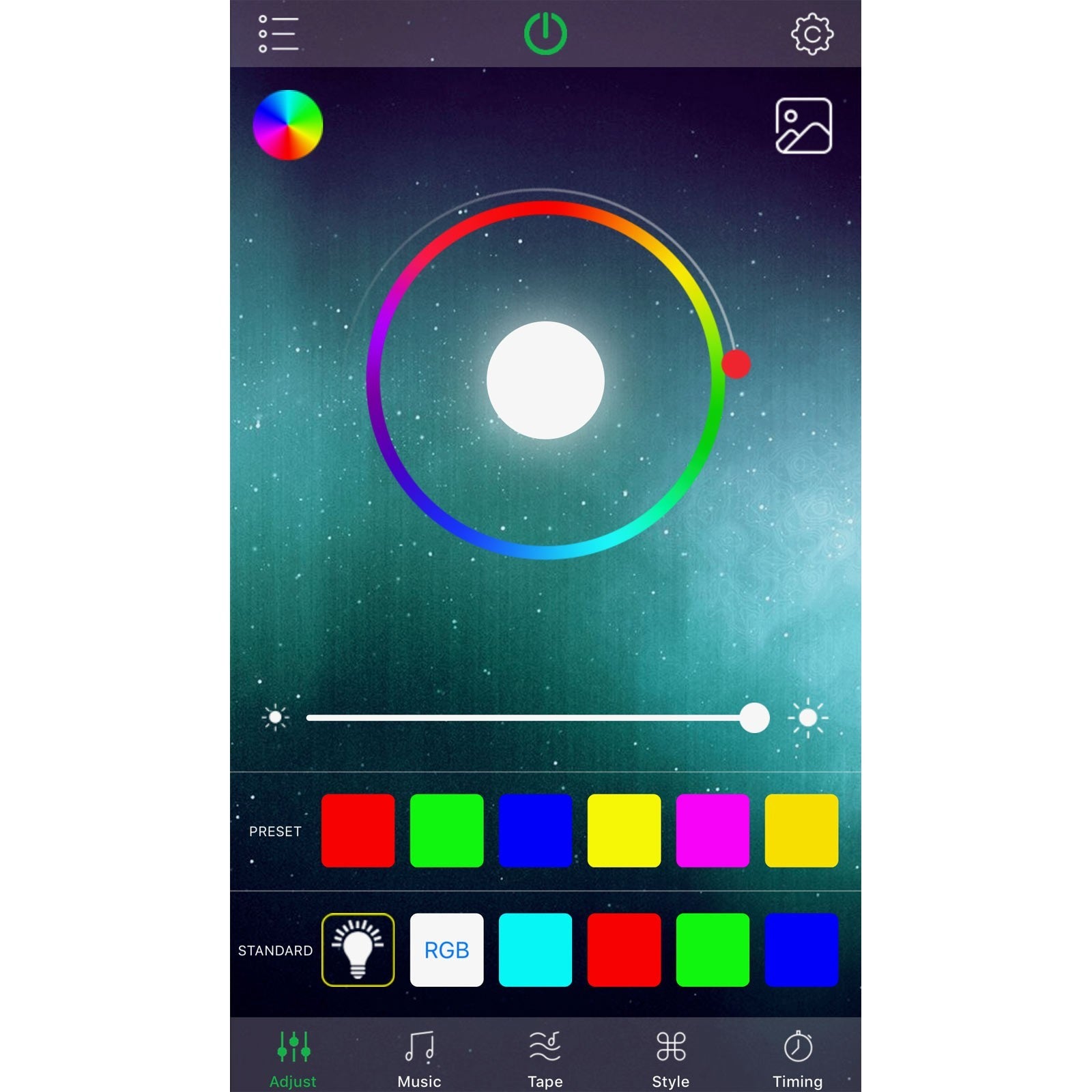 Smartphone app uses bluetooth to control color, brightness, speed and effects