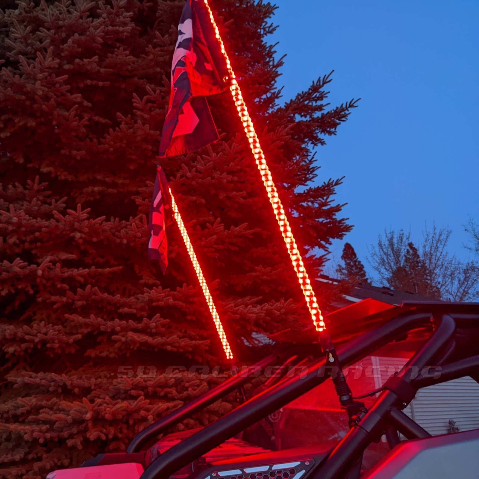 PAIR of Bluetooth Spiral LED Lighted Whips - Bright Red setting