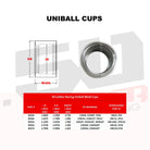 Chromoly Uniball Cups with Snap Ring - Dimensions