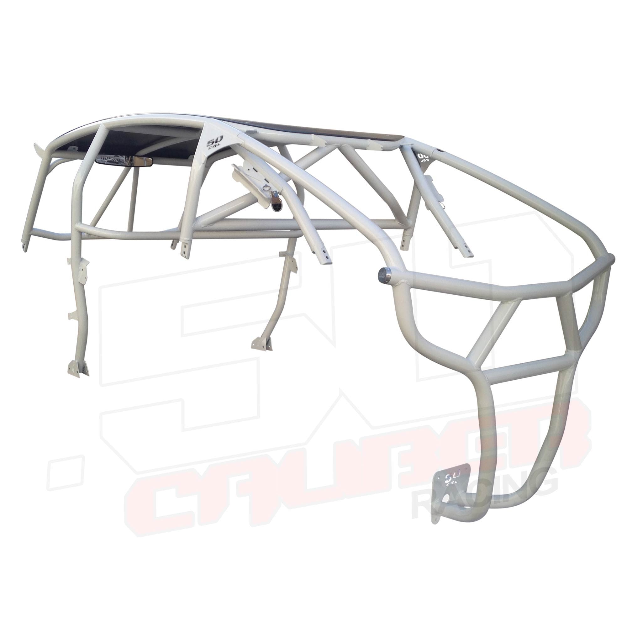 RZR 4 white radius cage 4 inch lower rear angle view