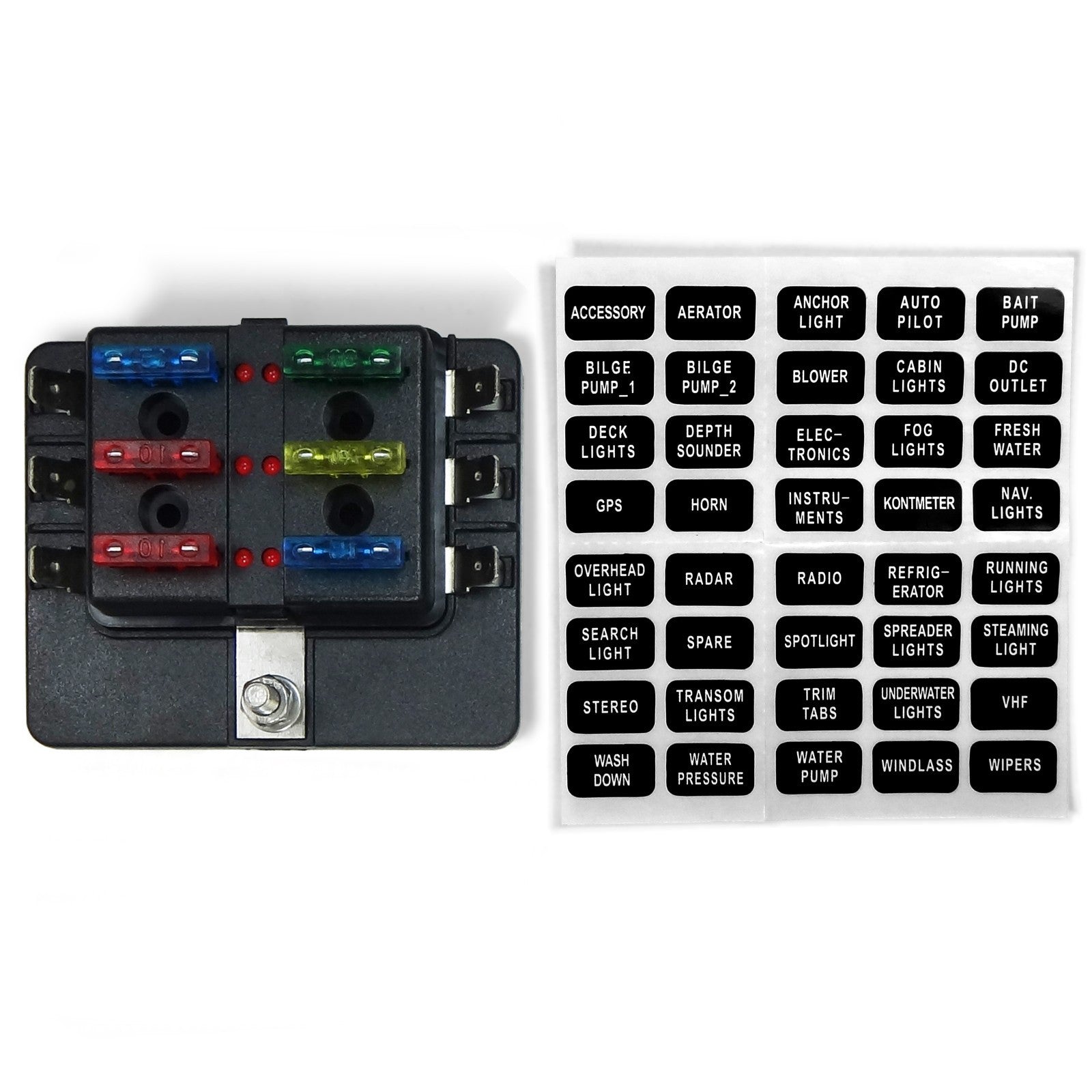 6 Way Standard LED Circuit Blade Fuse Box