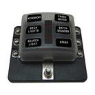 6 Way 12V Circuit Fuse Block - LED Indicators - Ring Terminals