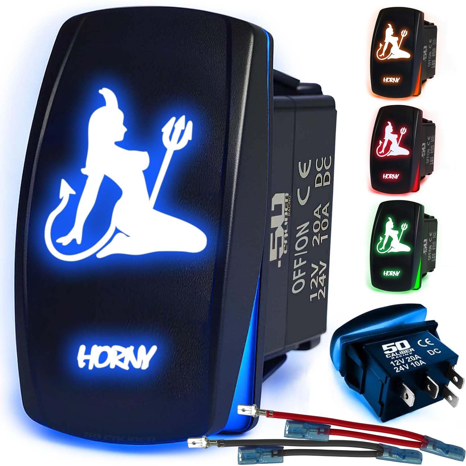 50 Caliber Racing Horny Rocker Switch - Blue