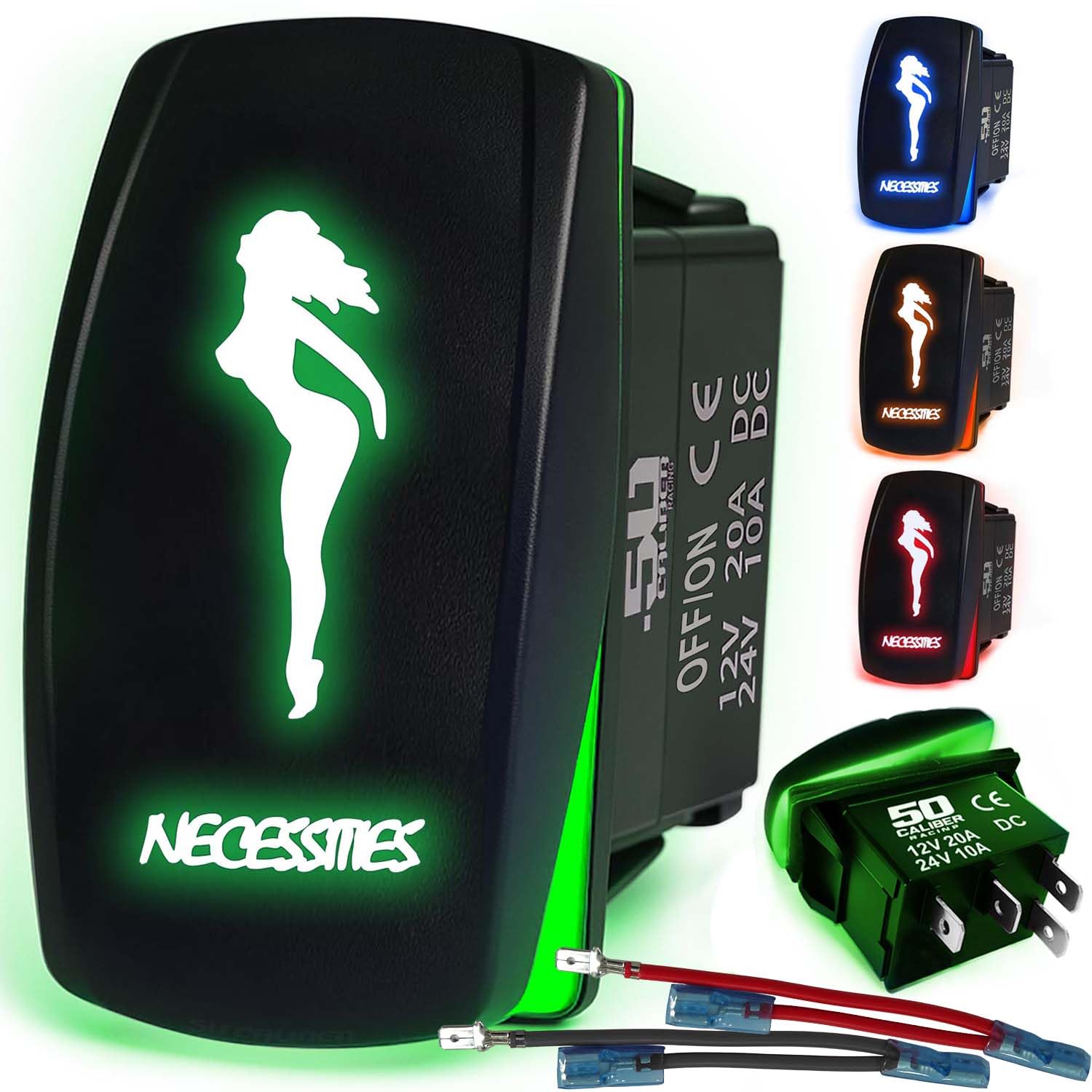 50 Caliber Racing Necessities Rocker Switch - Green