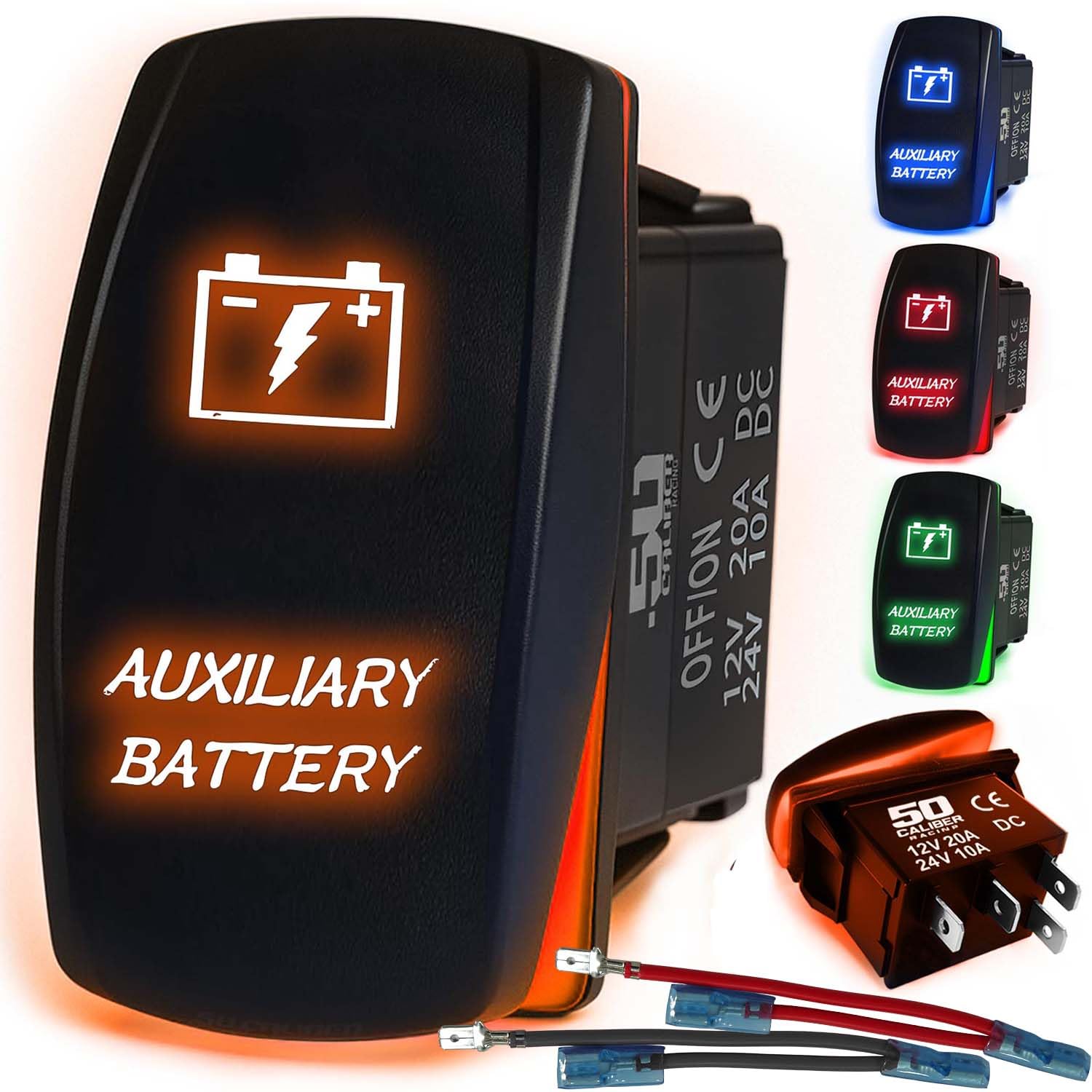 50 Caliber Racing Auxiliary Battery Rocker Switch - Orange