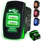50 Caliber Racing Dual USB Rocker Switch - Green