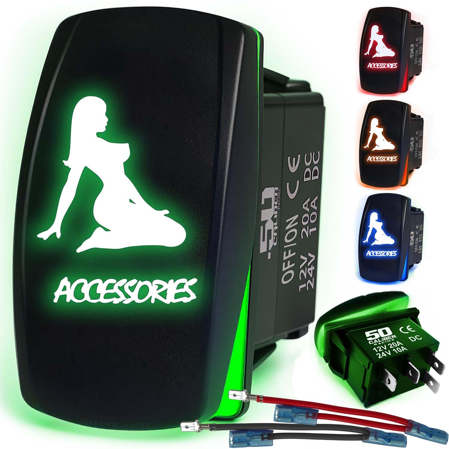 50 Caliber Racing Accessories Rocker Switch - Green