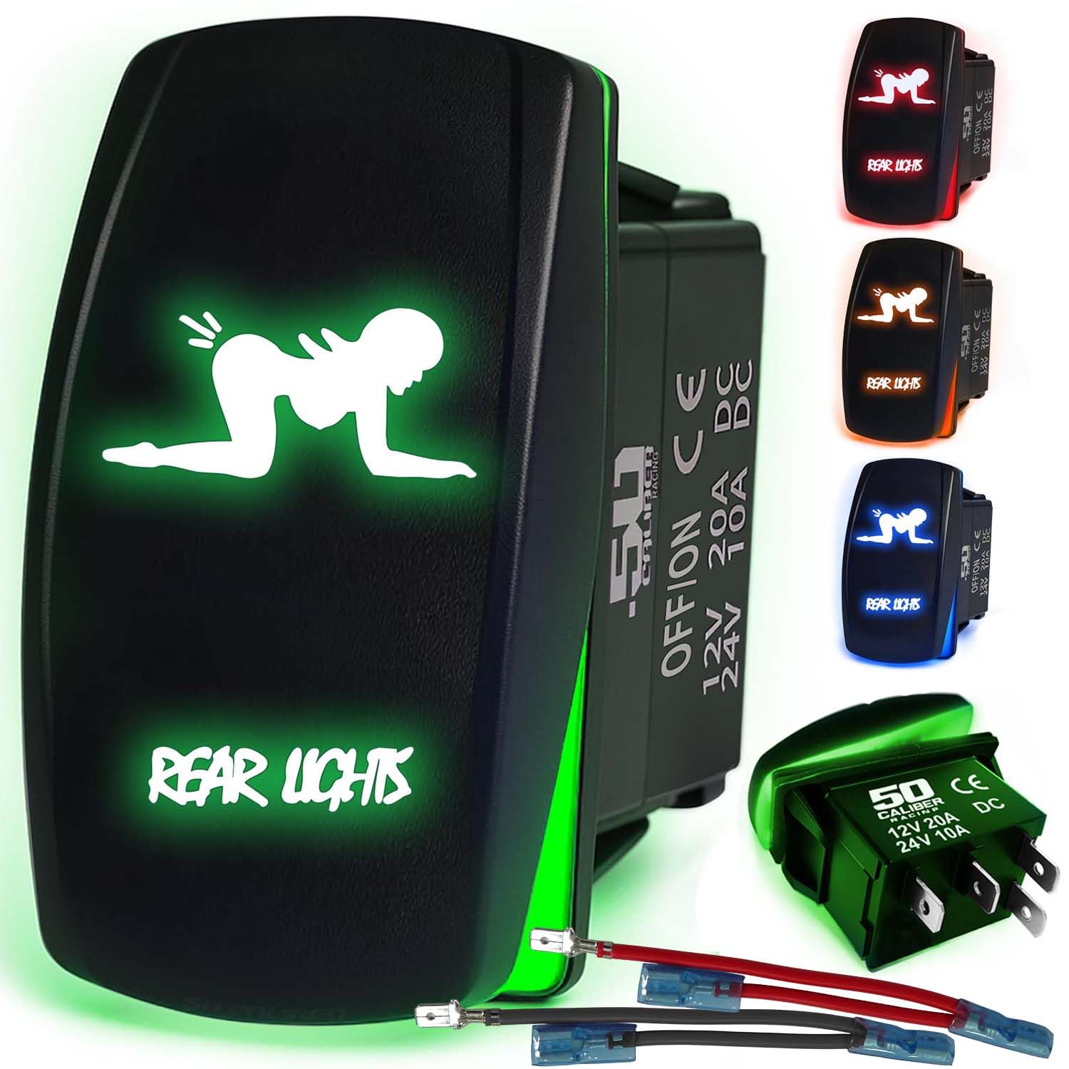 50 Caliber Racing Rear Lights Rocker Switch - Green
