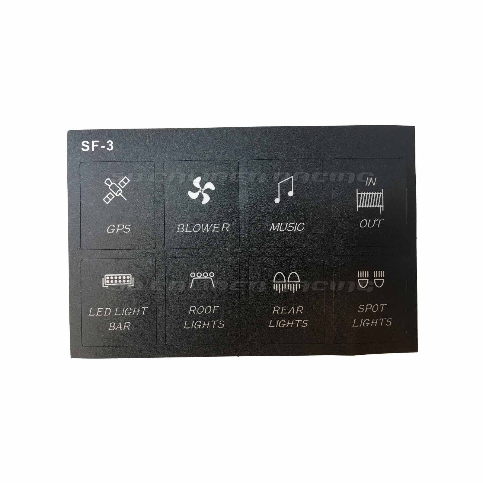 Custom Labels: GPS, Blower, Music, Winch In/Out, LED light Bar, Roof Lights, Rear Lights, Spot Lights