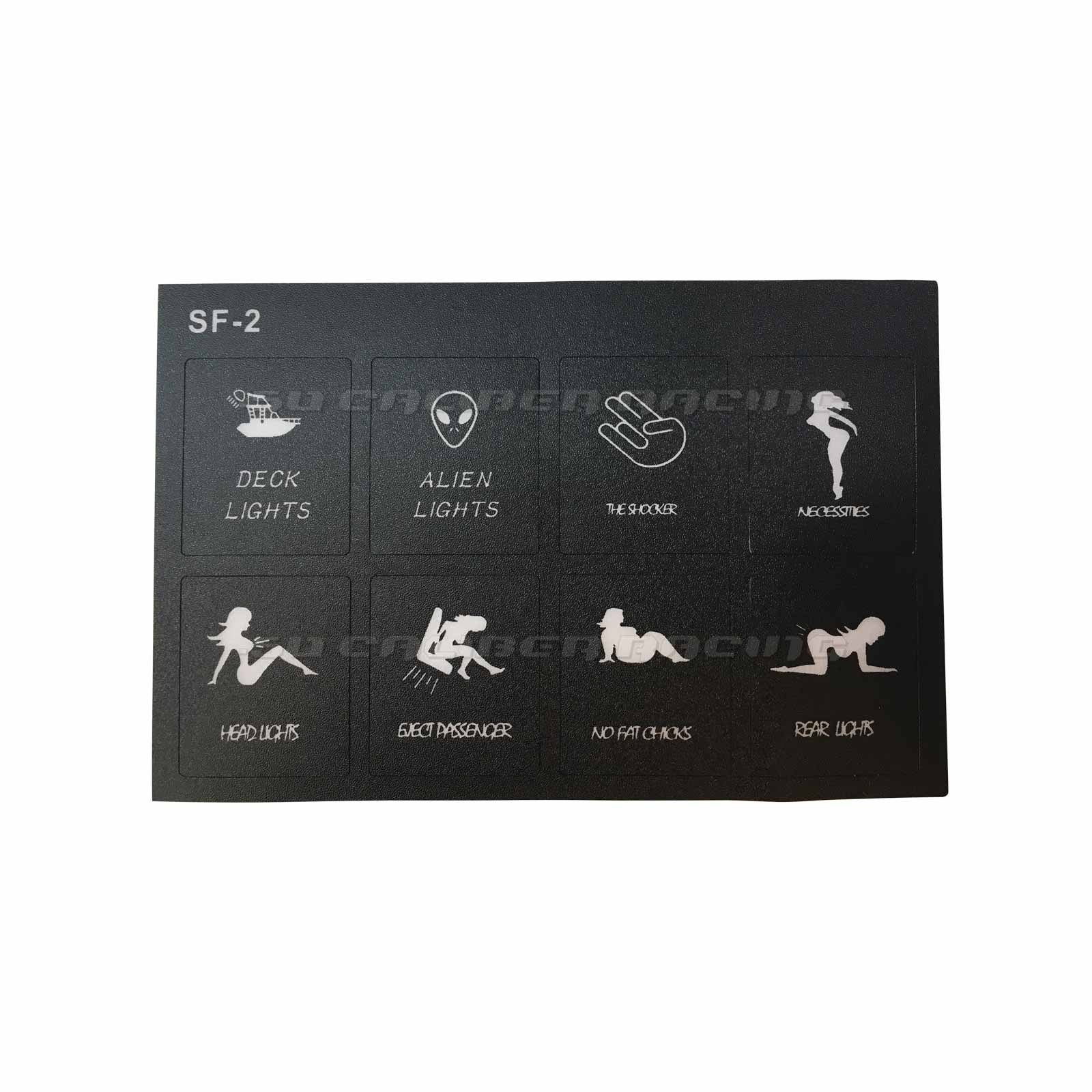 Custom Labels: Deck Lights, Alien Lights, The Shocker, Necessities, Head Lights, Eject Passenger, No Fat Chicks, Rear Lights